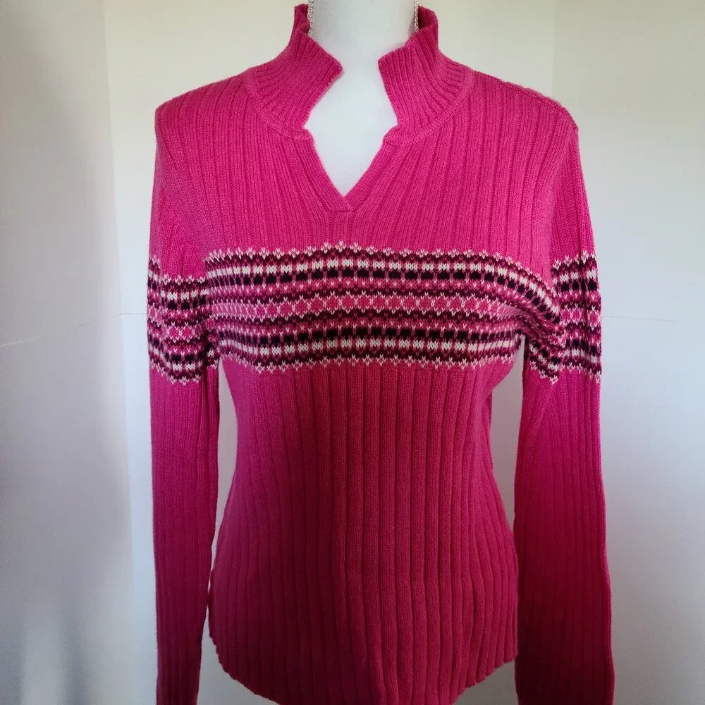 AEROPOSTLE FUSCHIA RIBBED COLLAR V- NECK COMFY  SWEATER XL
